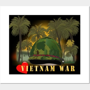 Vietnam Era Helmet Cover - ME LOVE YOU LONG TIME GI w Jungle - Fire w Txt Posters and Art